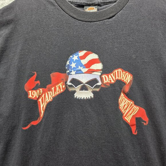 Vintage Harley-Davidson Shirt Mens XL Black Made in USA Skull Flag Graphic 90s - Picture 2 of 9